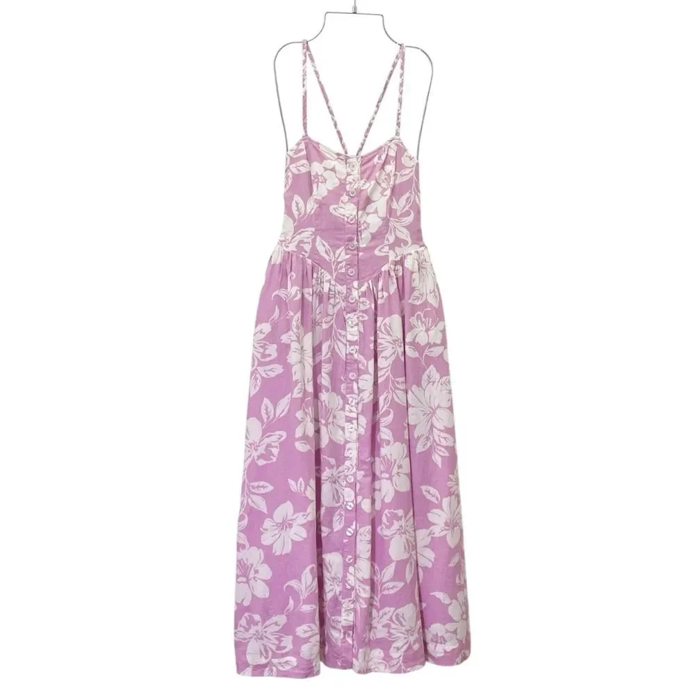 NWT Free People The Perfect Sundress Size XS Pink White Floral Linen Maxi Dress - Picture 2 of 10